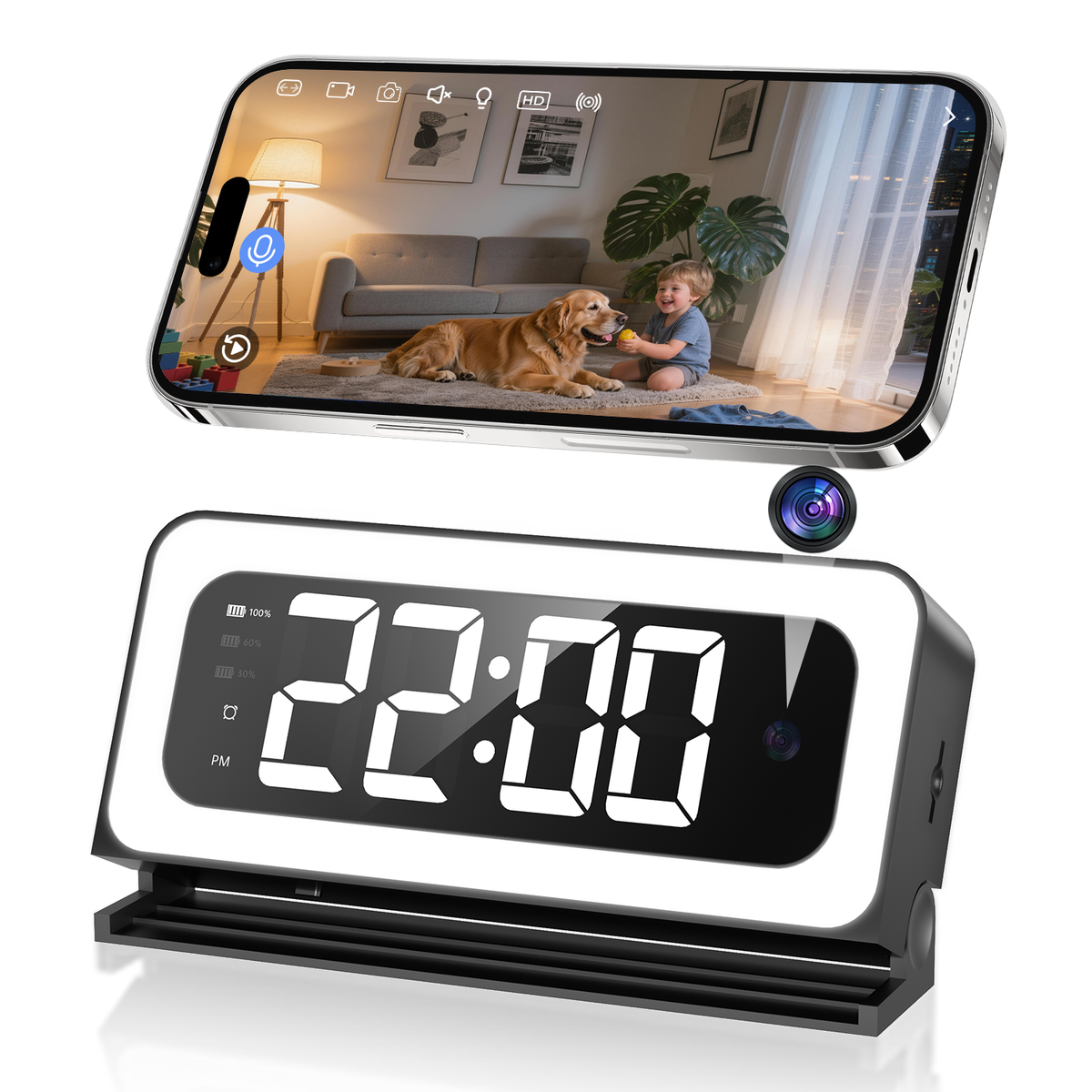 2K Clock Camera, 5G & 2.4G WiFi Indoor Pet Baby Nanny Cameras with Alarm for Home Security, Full Color Night Vision, Human Motion Detection, Local SD Storage