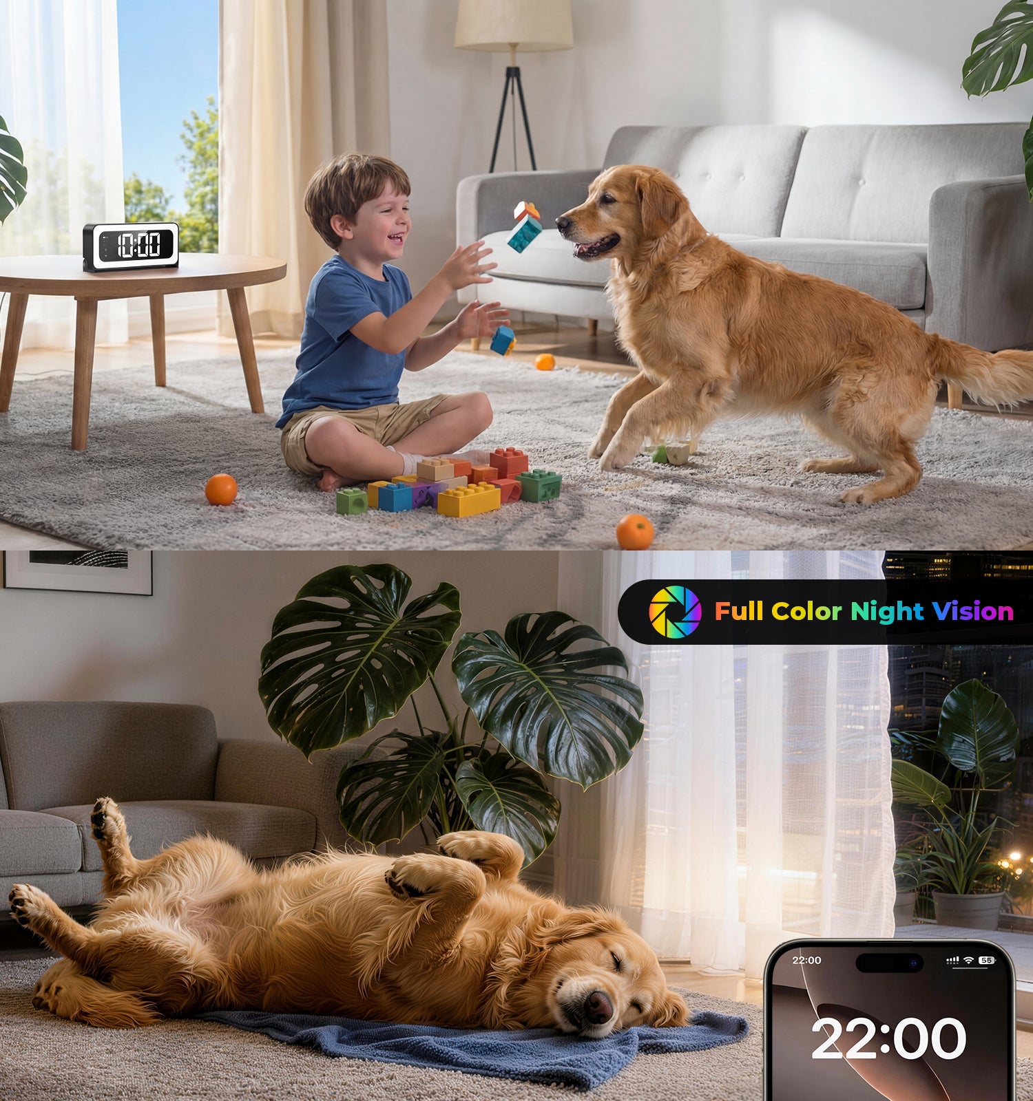2K Clock Camera, 5G & 2.4G WiFi Indoor Pet Baby Nanny Cameras with Alarm for Home Security, Full Color Night Vision, Human Motion Detection, Local SD Storage