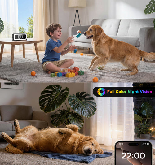 2K Clock Camera, 5G & 2.4G WiFi Indoor Pet Baby Nanny Cameras with Alarm for Home Security, Full Color Night Vision, Human Motion Detection, Local SD Storage