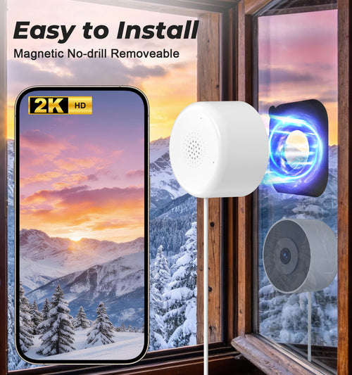 4MP/2K Window Camera for Home Security, 5G&2.4G WiFi Indoor Security Cameras, 2Pk Outdoor Monitor Cam thru Glass Blacklight Color Night Vision, 24/7 Record AI Human Motion Detection, Easy Mag. Install