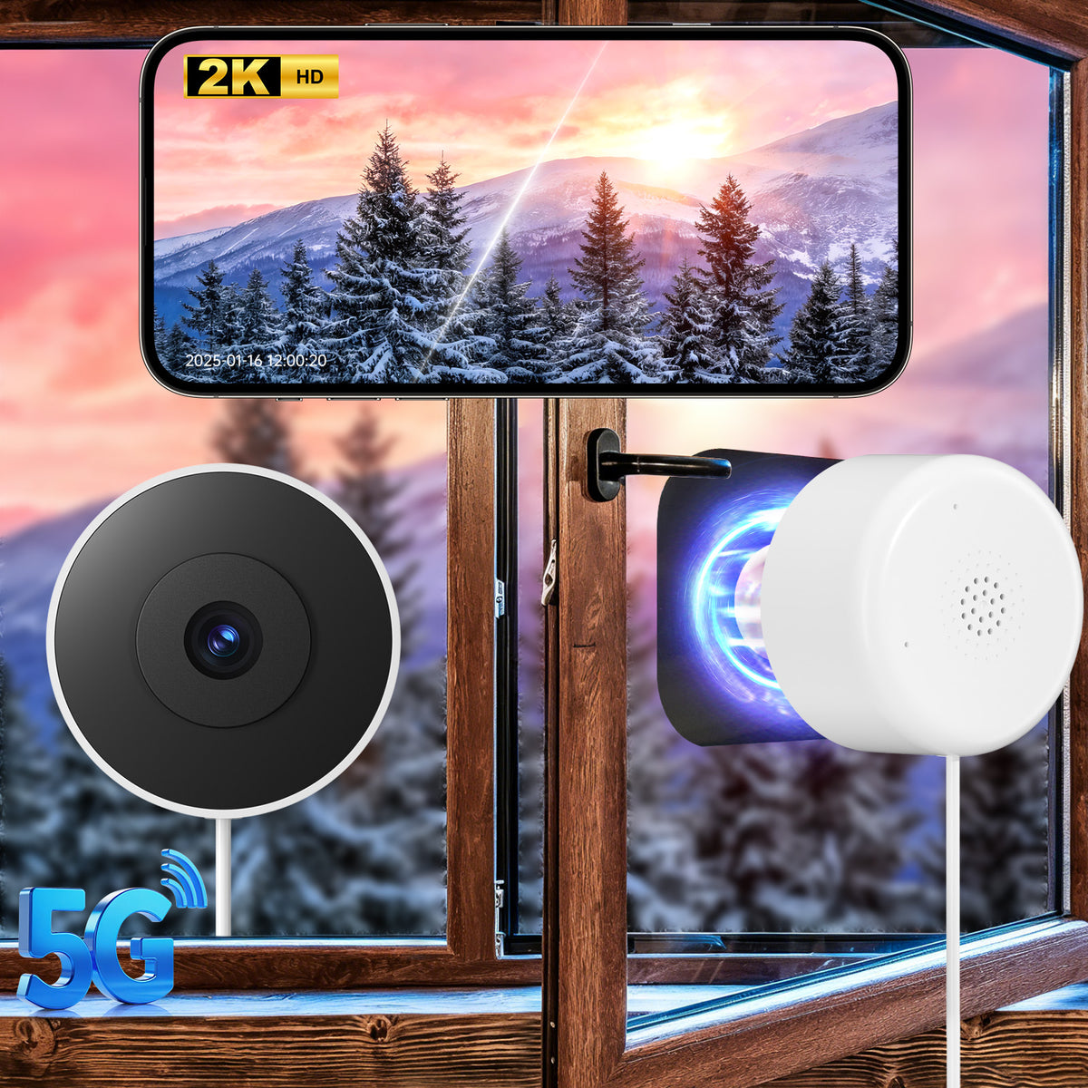 4MP/2K Window Camera for Home Security, 5G&2.4G WiFi Indoor Security Cameras, 2Pk Outdoor Monitor Cam thru Glass Blacklight Color Night Vision, 24/7 Record AI Human Motion Detection, Easy Mag. Install