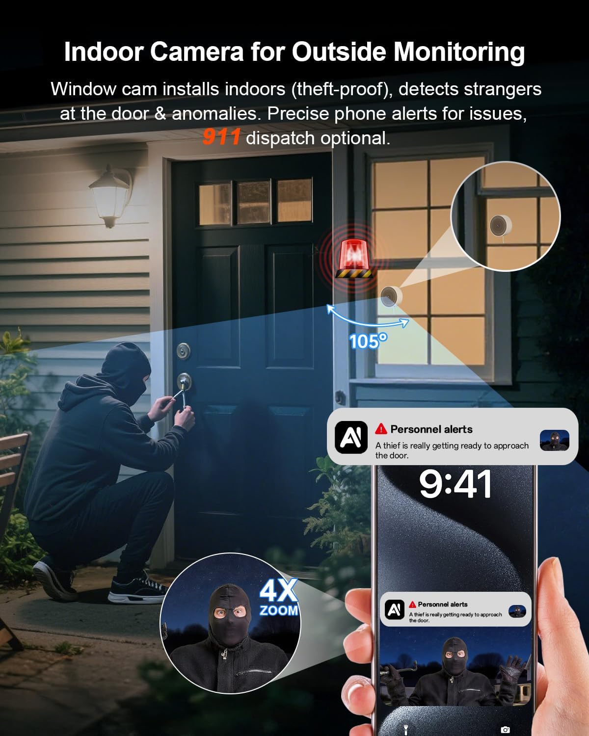 4MP/2K Window Camera for Home Security, 5G&2.4G WiFi Indoor Security Cameras, 2Pk Outdoor Monitor Cam thru Glass Blacklight Color Night Vision, 24/7 Record AI Human Motion Detection, Easy Mag. Install