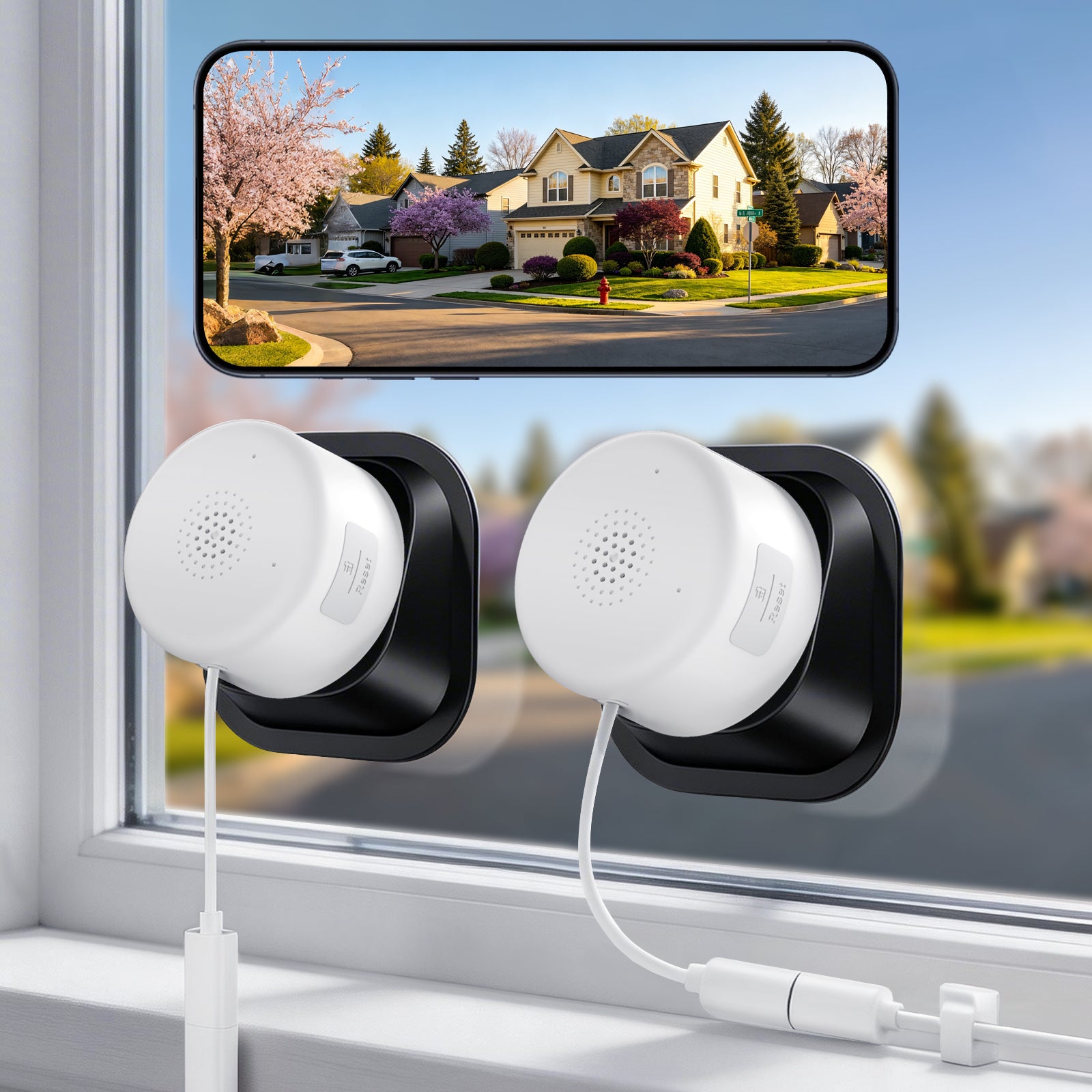 4MP/2K Window Camera for Home Security, 2Pack No Drill 5G&2.4G WiFi Indoor Security Cameras, Outdoor Monitoring thru Glass, Blacklight Color Night Vision, 24/7 AI Human Detection, Apt. Easy Mag. Mount